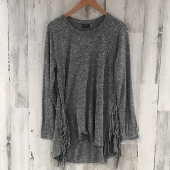 I 🖤 RONSON Merled Heather Gray Fringe Sweater | M - Picture 1 of 9